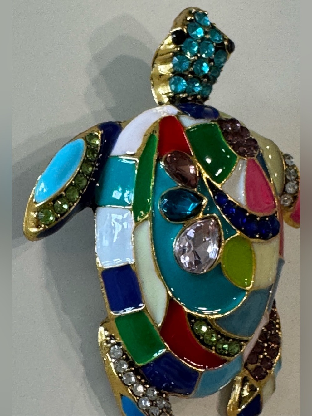 NEW Multicolor Sea Turtle Enamel and Crystal Brooch - Picture 2 of 7